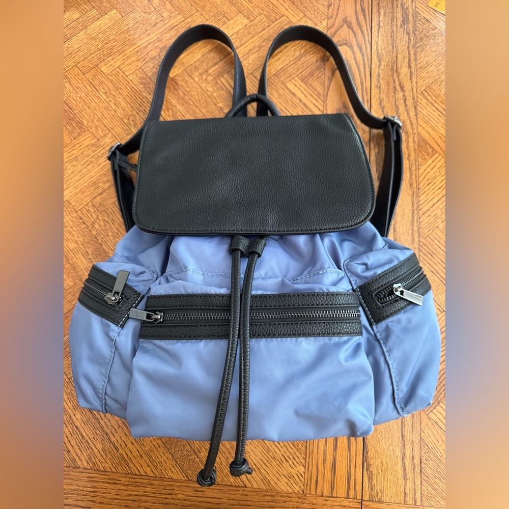Neiman Marcus Sporty Black and Blue Backpack with Drawstring Closure